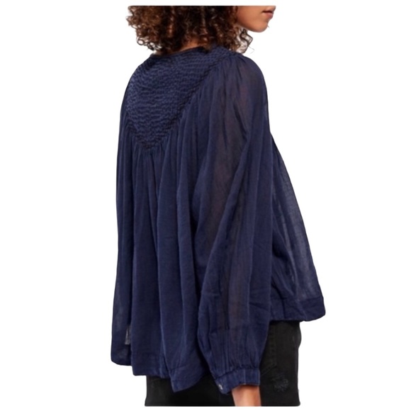 SALE Free People Boho Navy Peasant Tunic Top - Picture 8 of 9